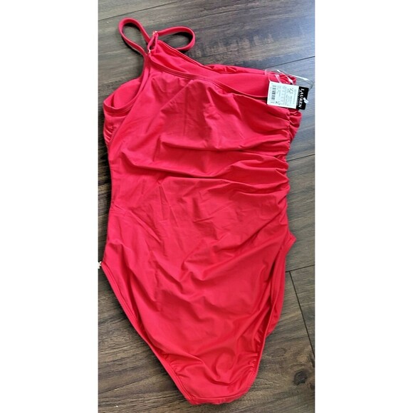Lauren Ralph Lauren Women's Plus Size Asymmetric One-Piece swimsuit Red 16w - Picture 7 of 9